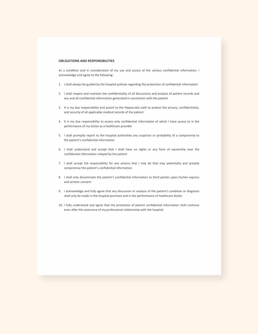 Patient Confidentiality Agreement Template