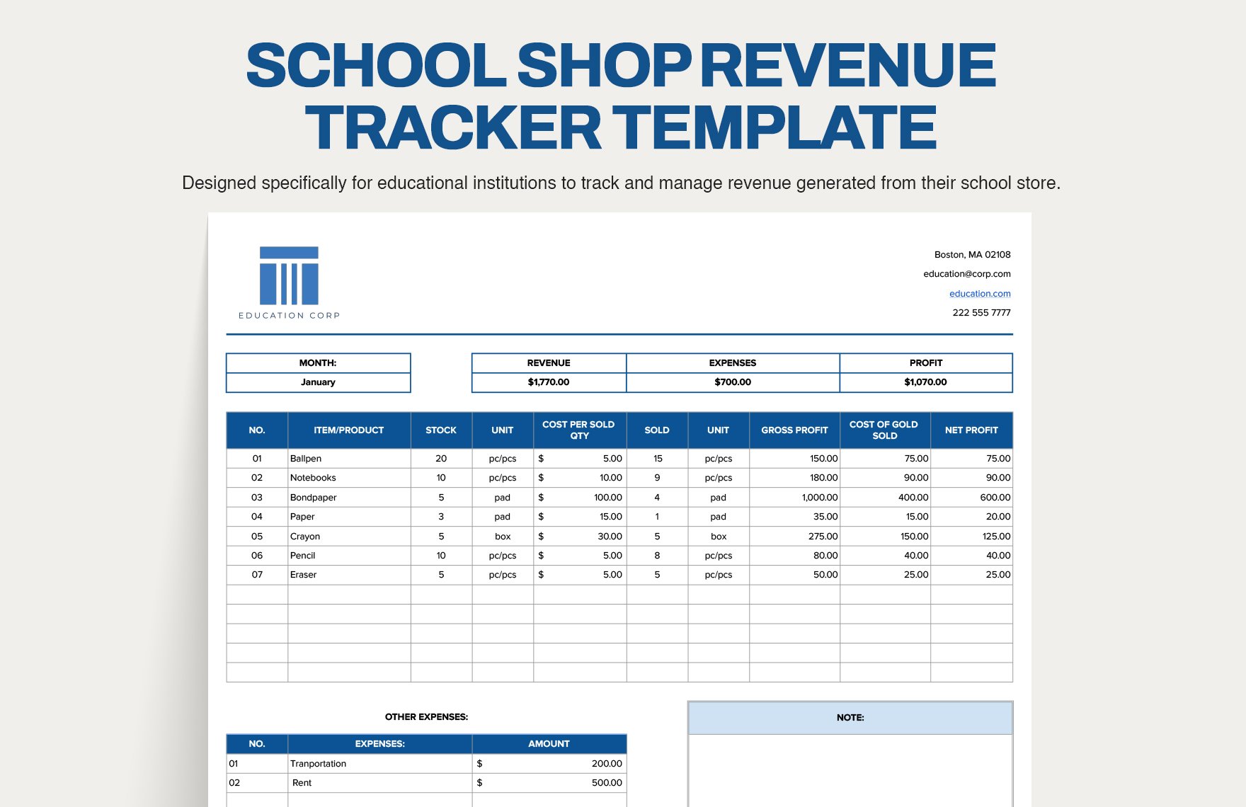 Education Finance Management Template in Excel