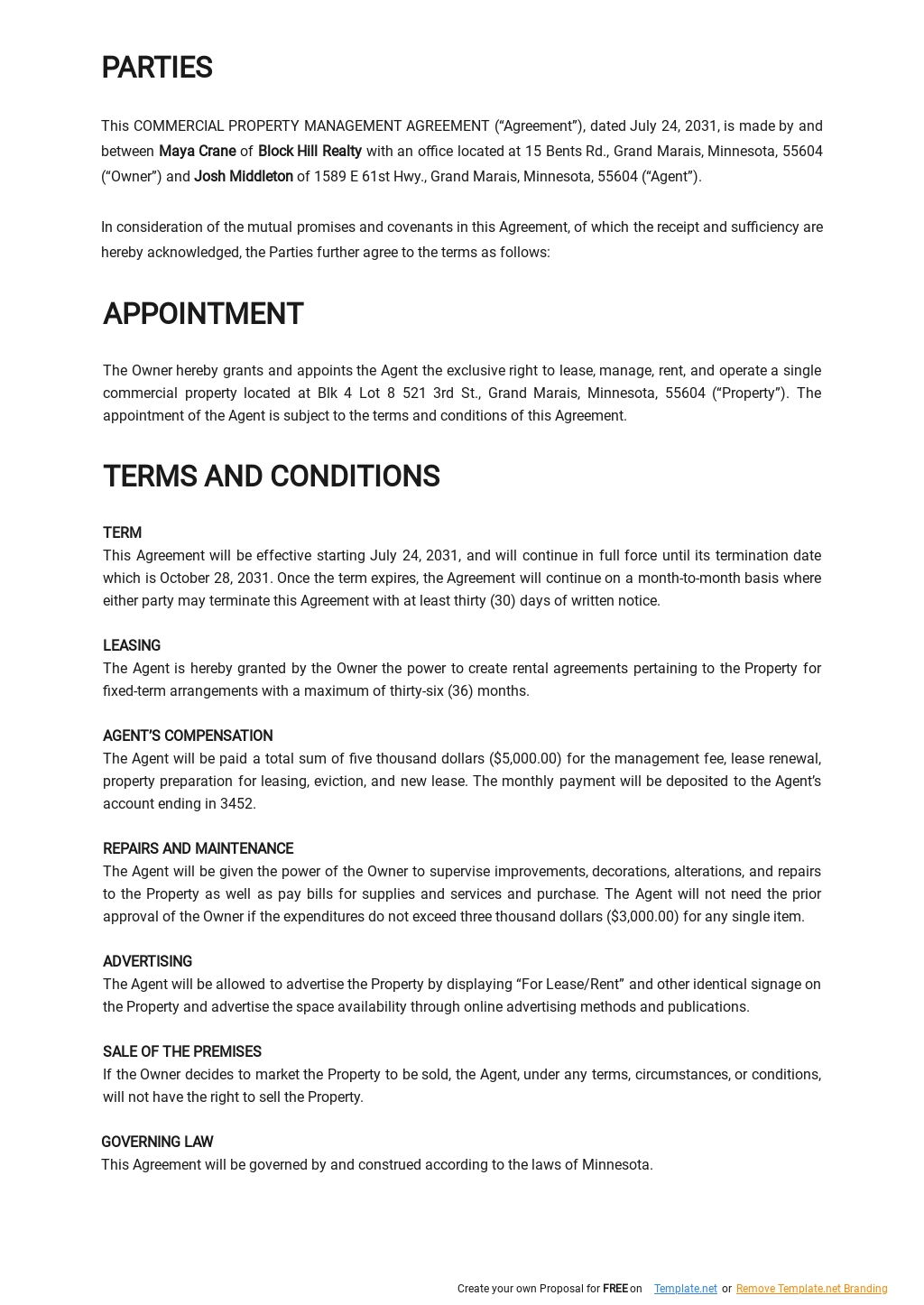 Commercial Property Management Agreement Template - Google Docs Within free commercial property management agreement template