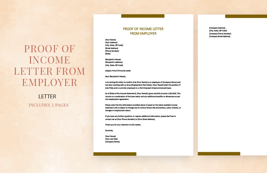 Proof of income letter from employer in Word, Google Docs, Apple Pages