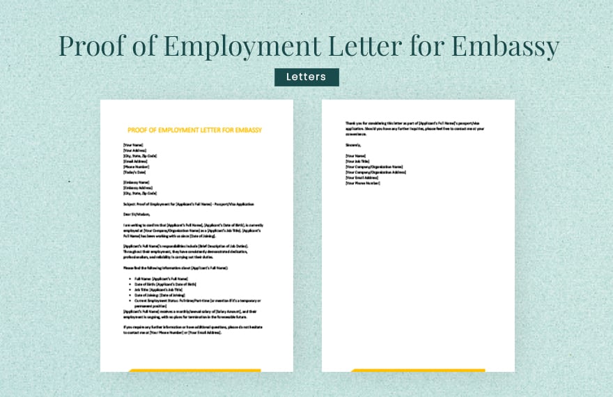 Free Proof of employment letter for embassy