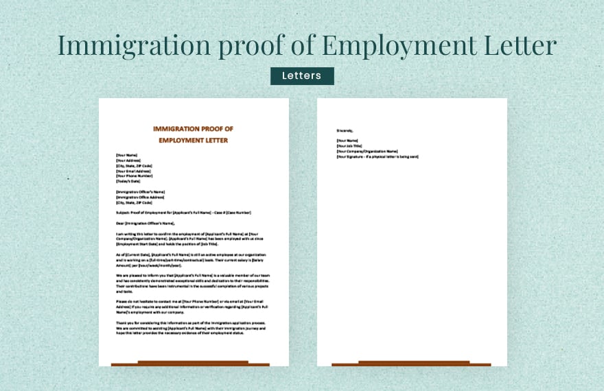 Immigration proof of employment letter