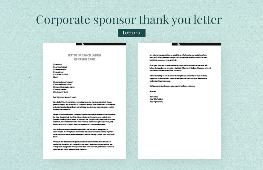Corporate sponsor thank you letter in Word, Google Docs