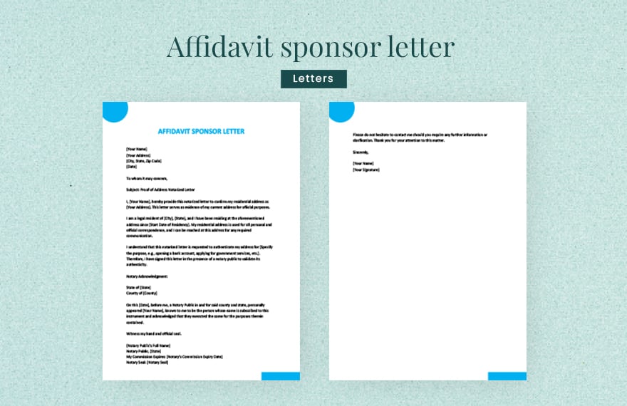 Affidavit sponsor letter
