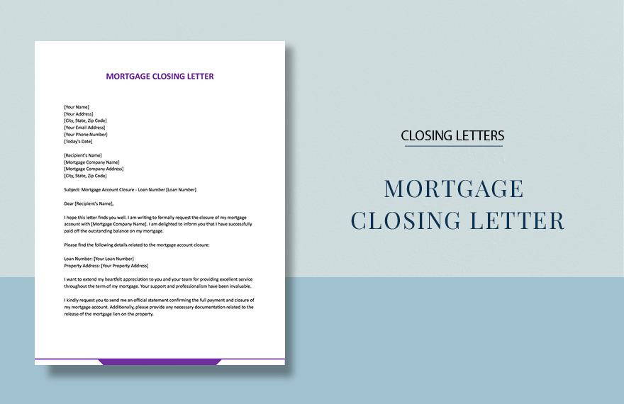 Mortgage Closing Letter in Word, Google Docs, Apple Pages