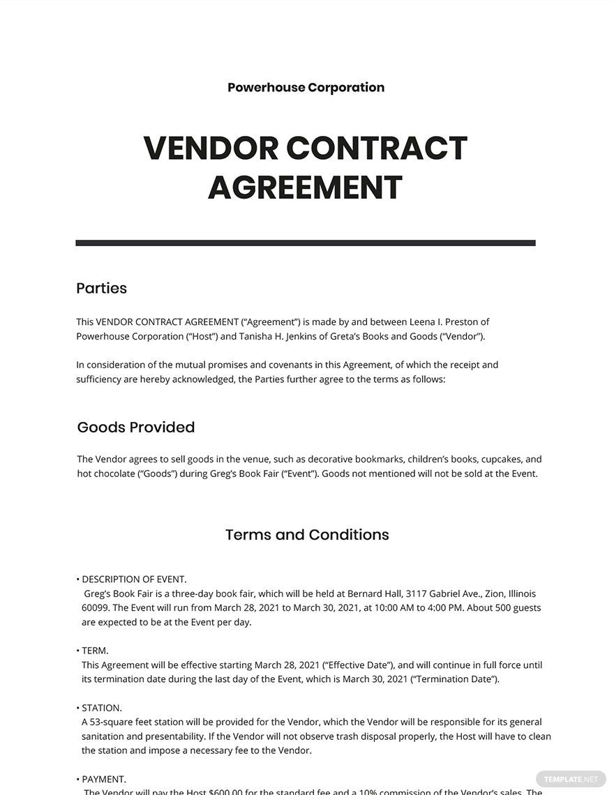 Vendor Contract Agreement