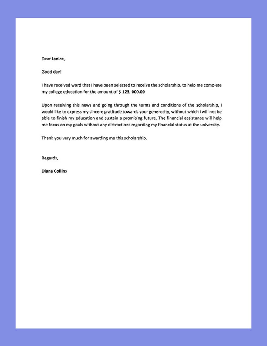 Scholarship Thank You Letter Template