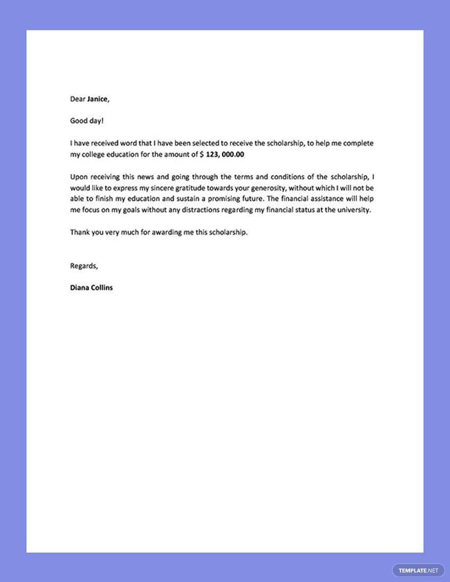 Scholarship Thank You Letter Template Download in Word, Google Docs