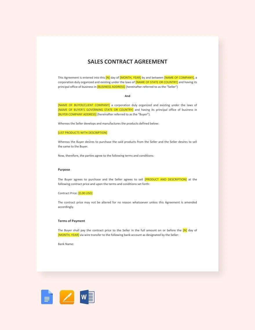 Sales Contract Agreement Template