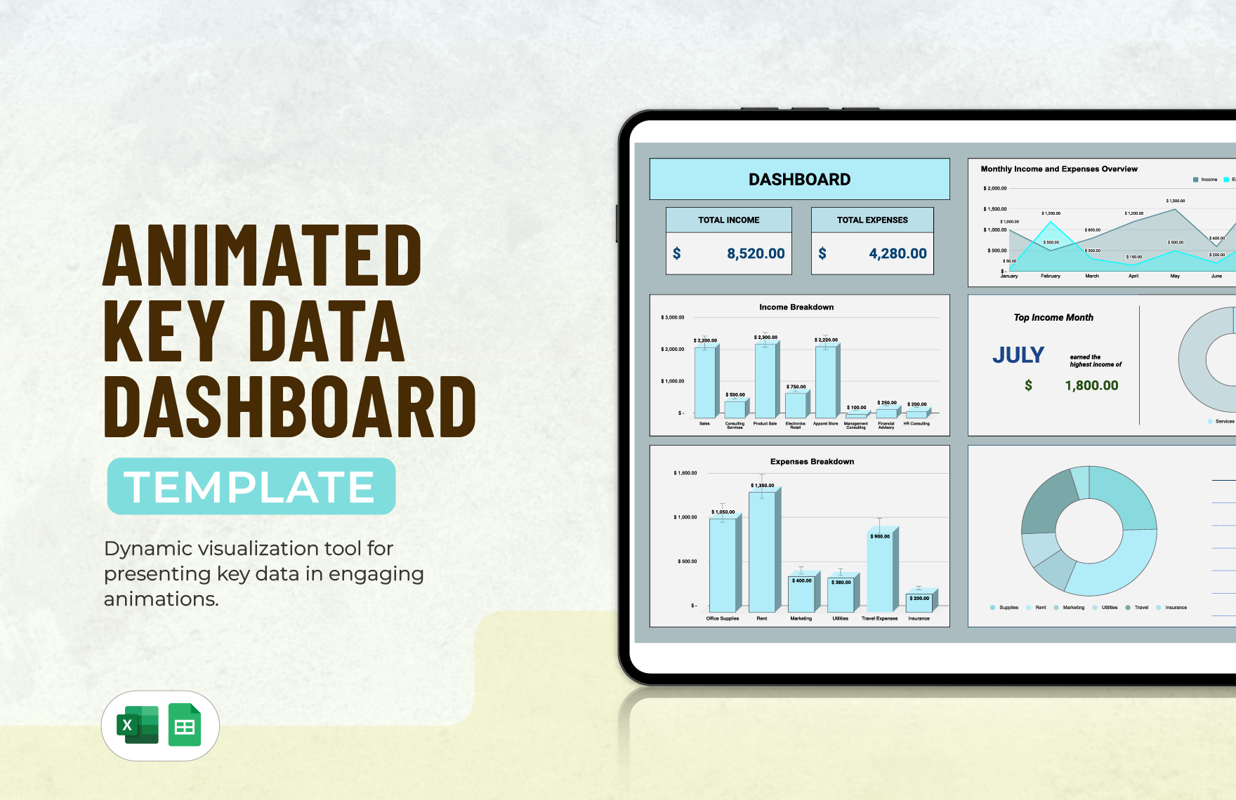 Free Animated Key Data Dashboard Template in Excel, Google Sheets