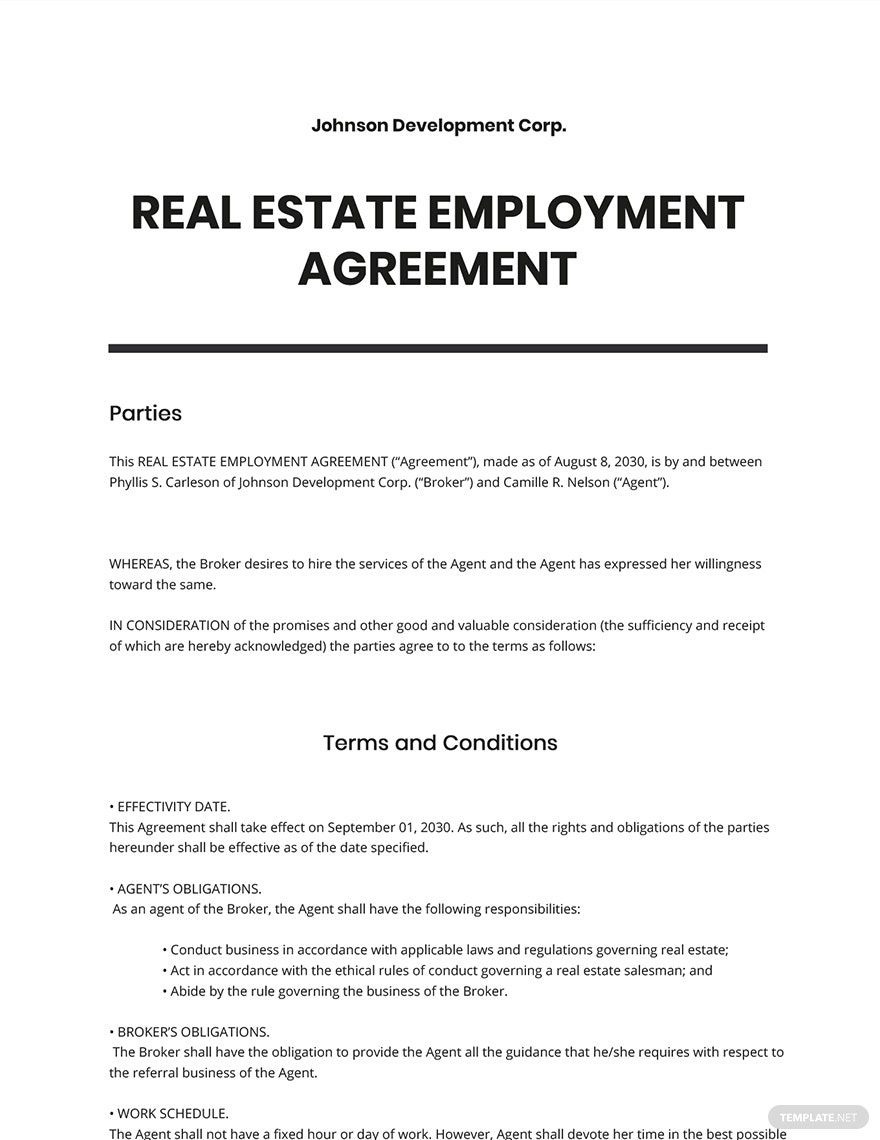 Real Estate Employment Agreement Template