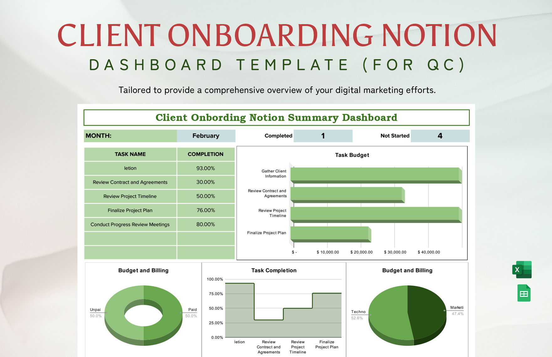 Client Onboarding Notion Dashboard Template  in Excel, Google Sheets