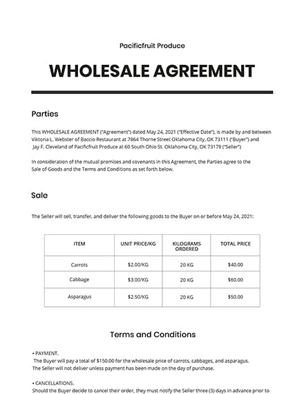 Wholesale Agreement Template Google Docs Word Apple Pages