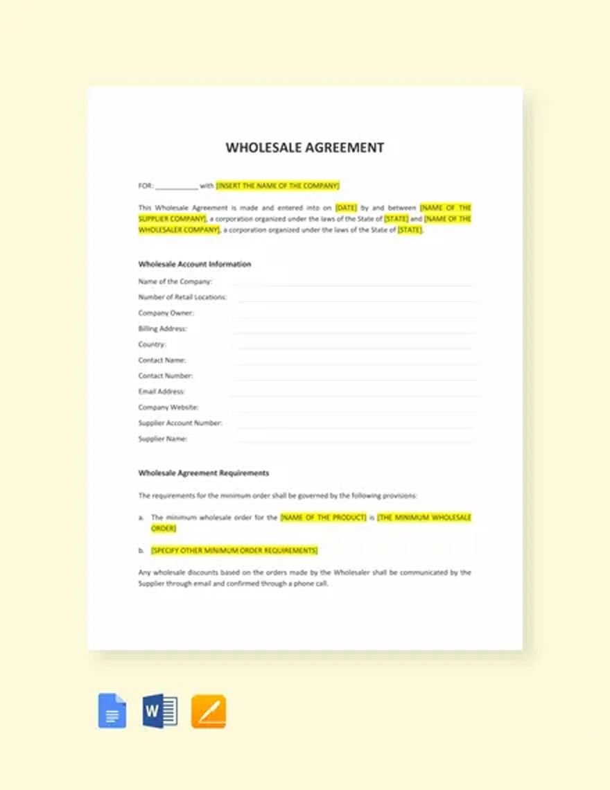 Wholesale Agreement Template