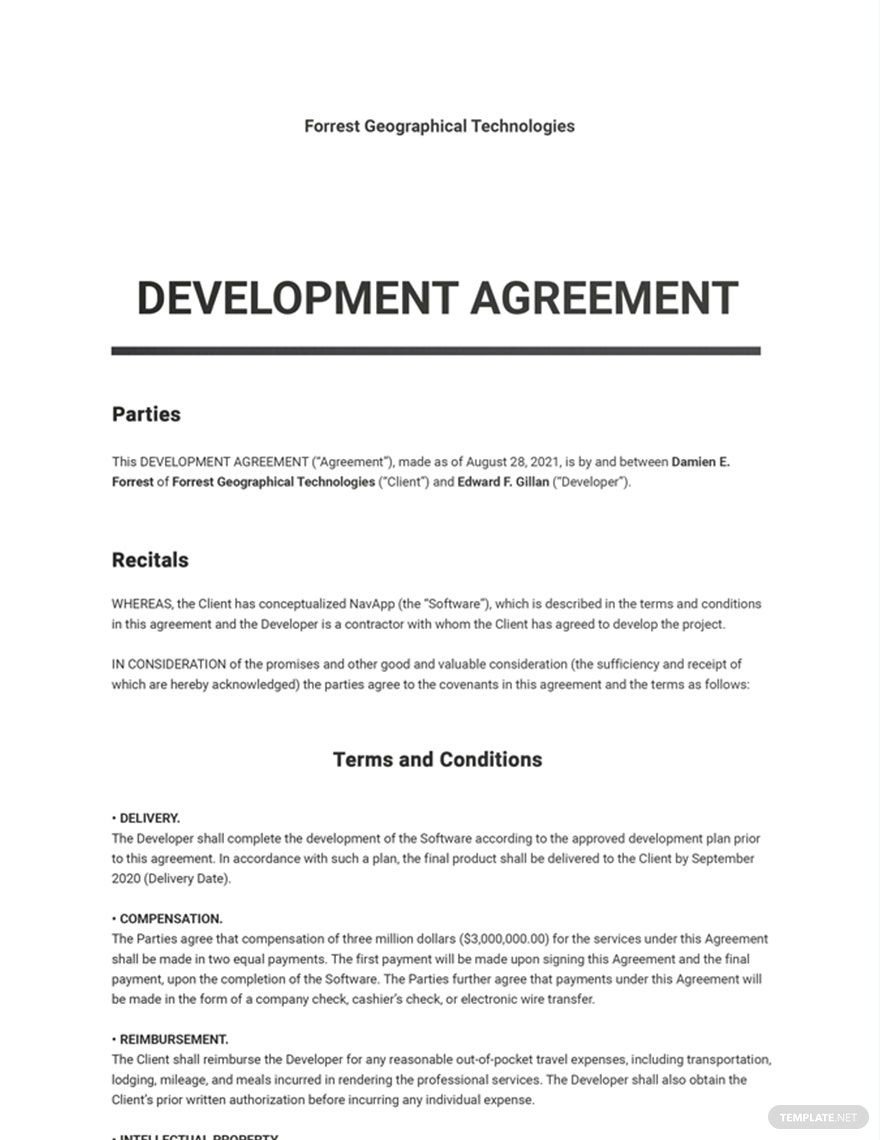 Software Development Agreement Template