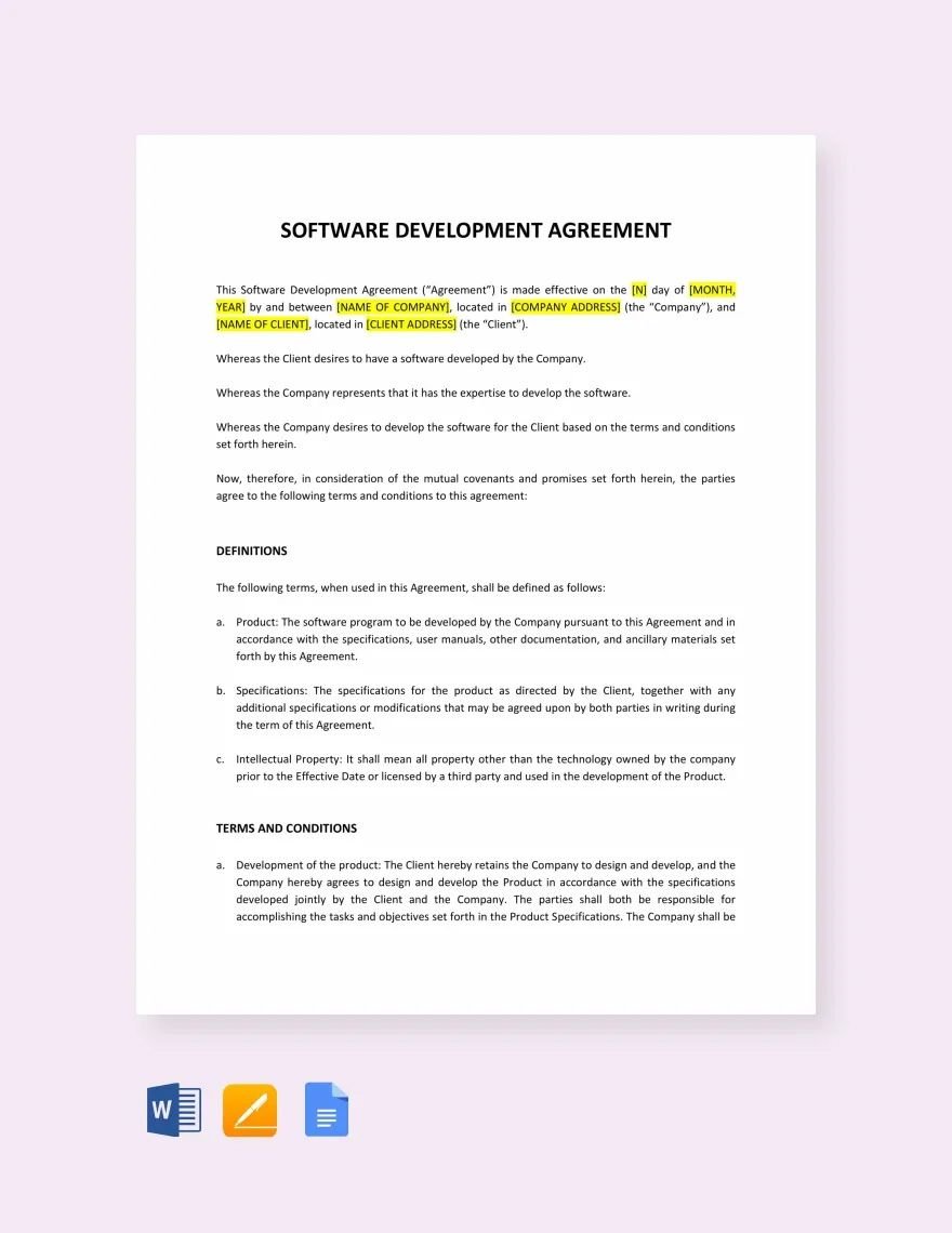 Software Development Agreement Template