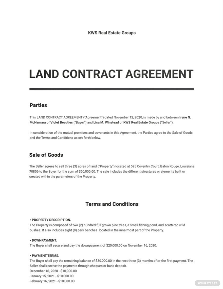 Land Contract Agreement Template Google Docs, Word, Apple Pages