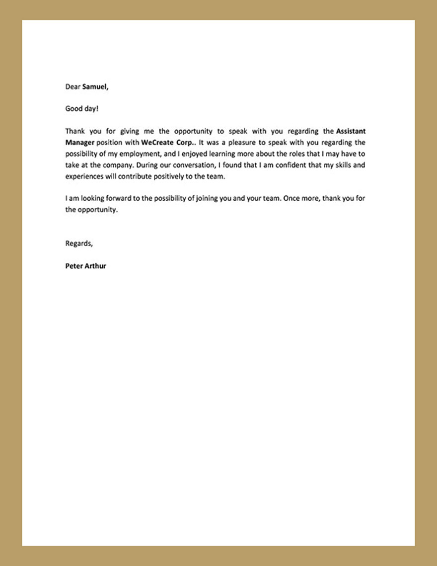 Thank You Letter after Interview Template