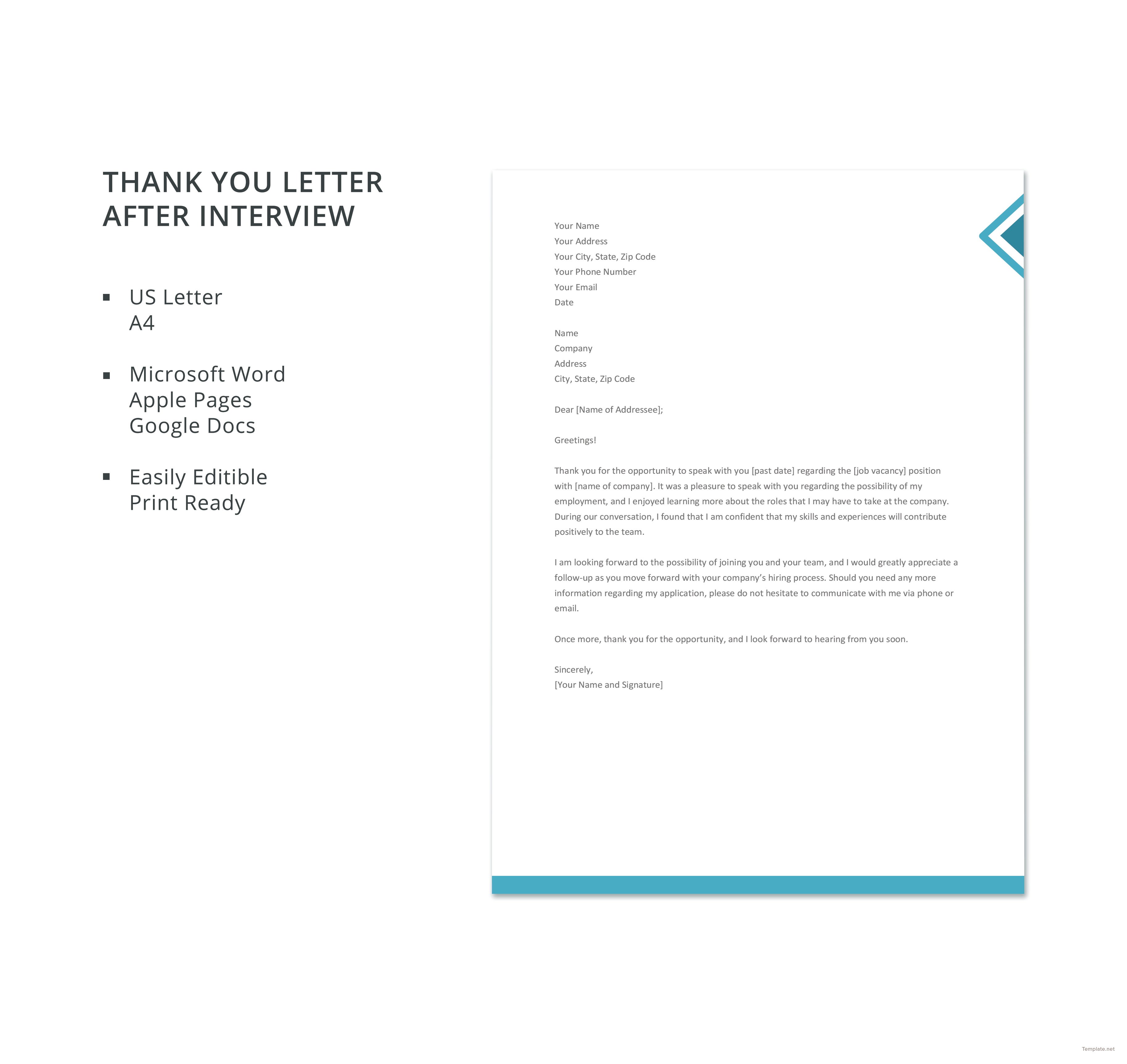 Letter Templates Sample Thank You Letter After Interview Free Thank 