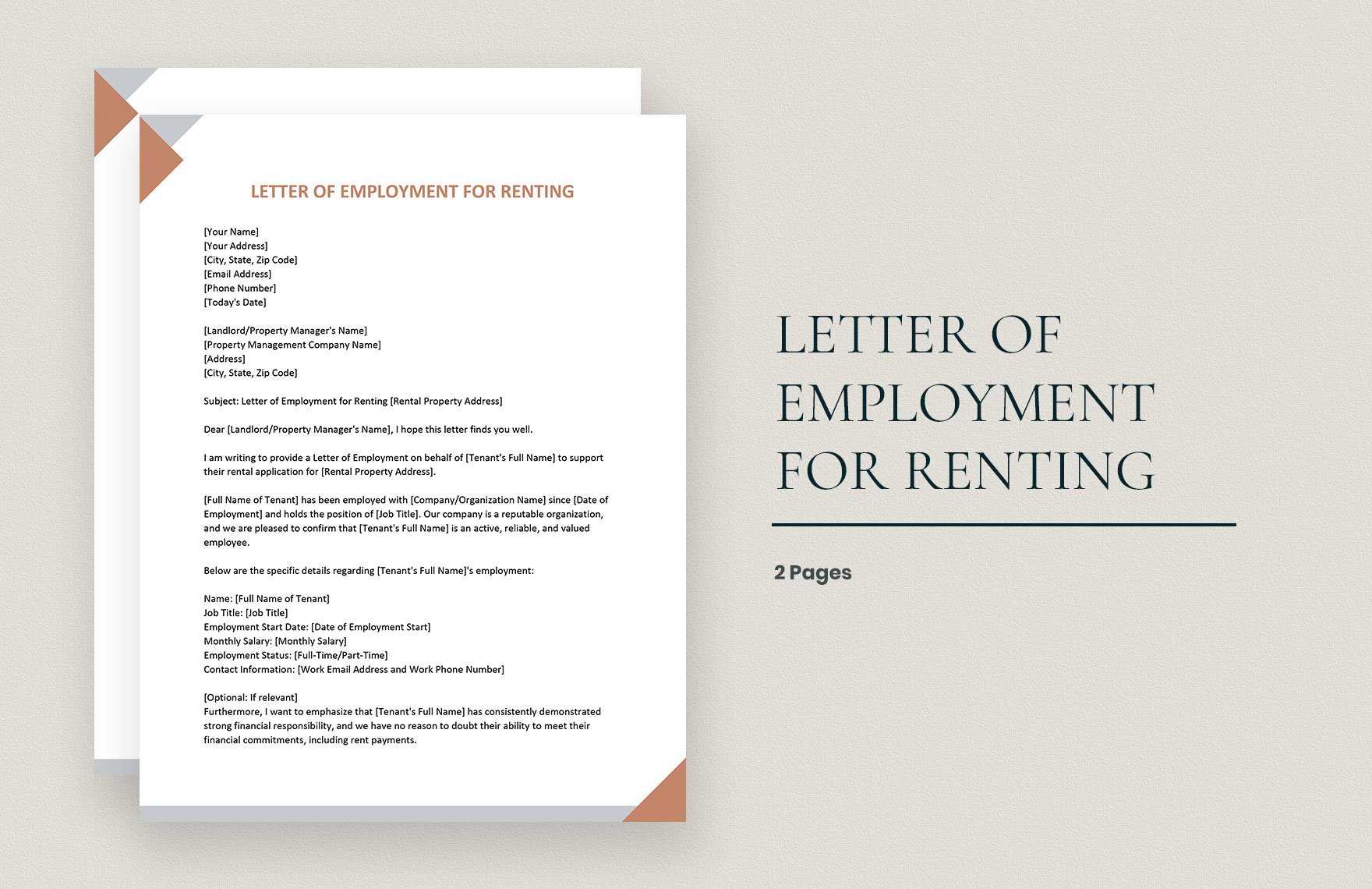 Free Letter of Employment for Renting