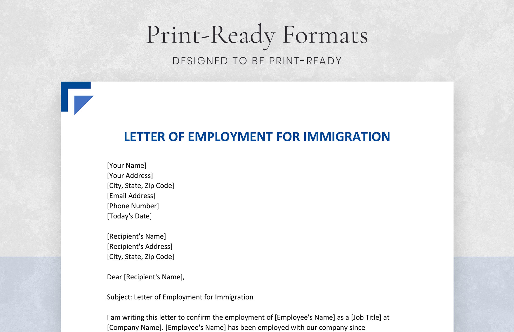 Letter of Employment for Immigration