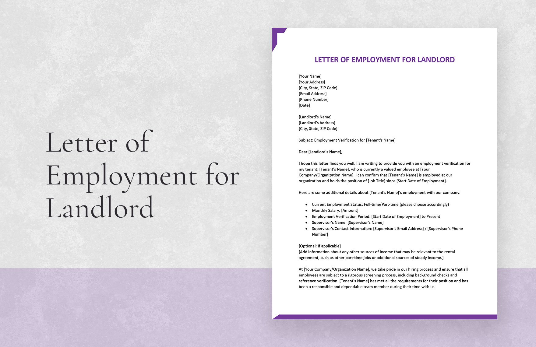 Letter of Employment for Landlord