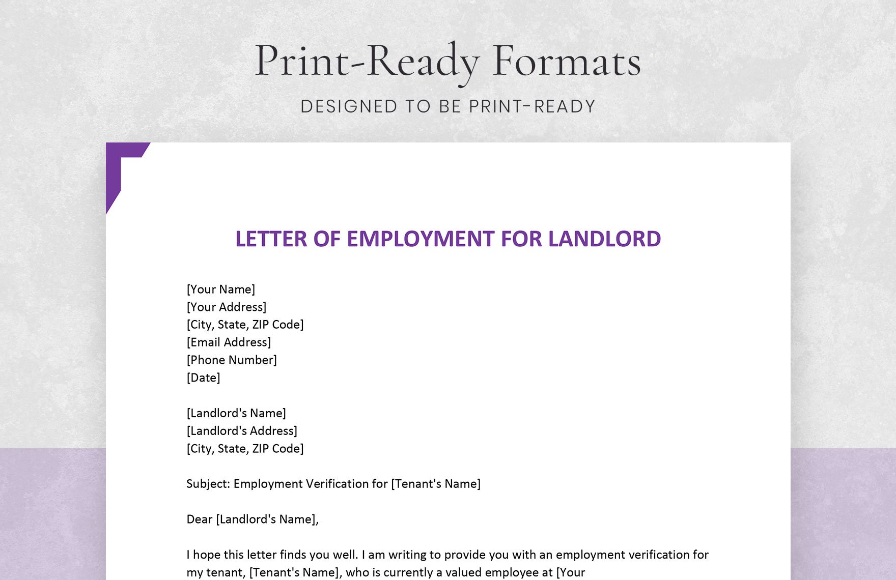 Letter of Employment for Landlord