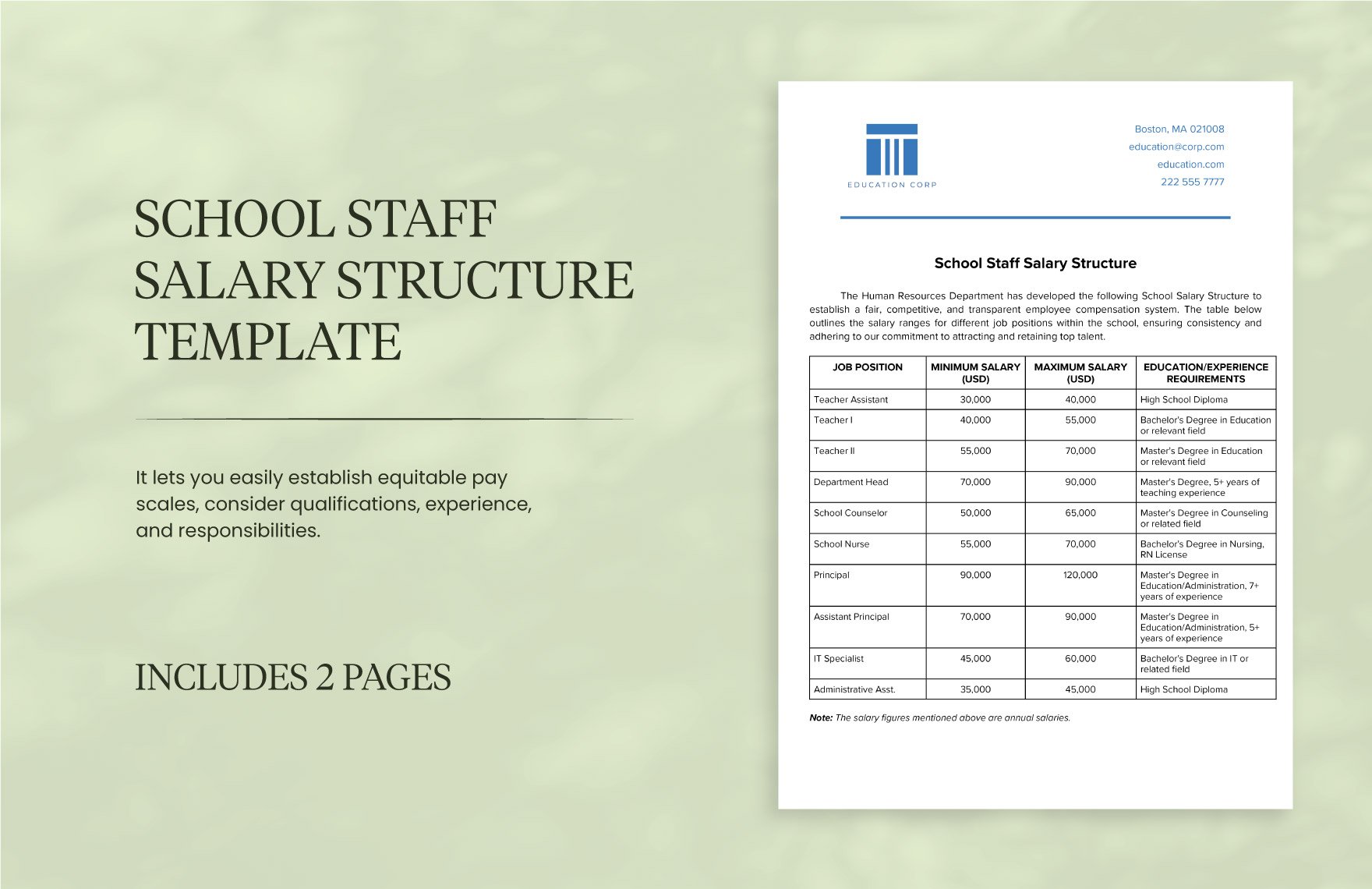 School Staff Salary Structure Template