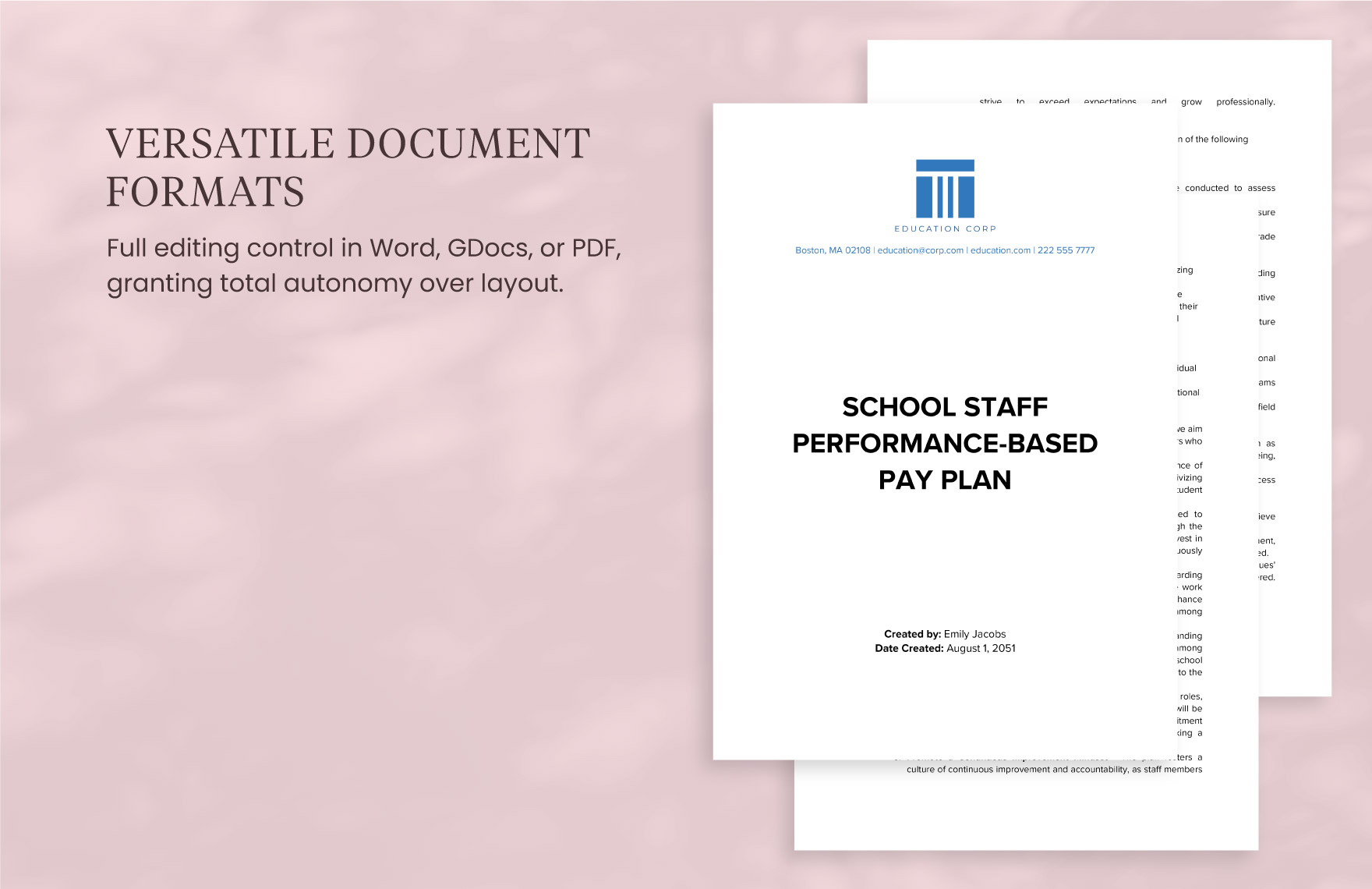 School Staff Performance-Based Pay Plan Template