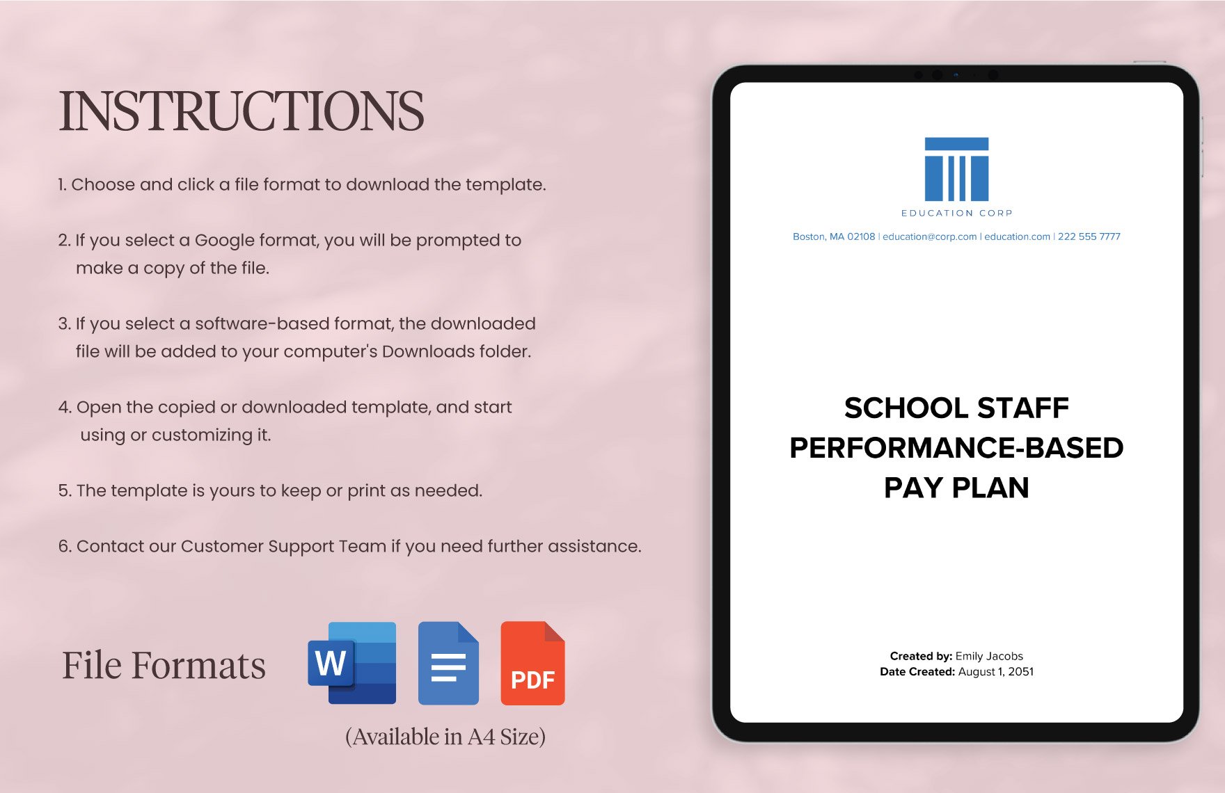 School Staff Performance-Based Pay Plan Template