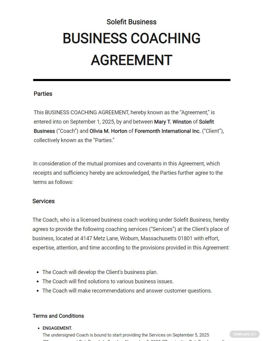 Business Coaching Agreement Template Google Docs, Word, Apple Pages