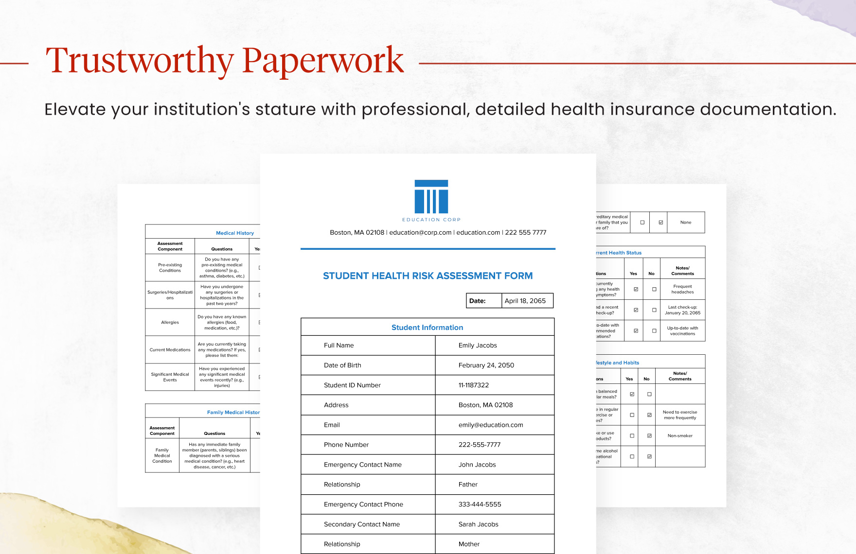 Student Health Risk Assessment Form Template