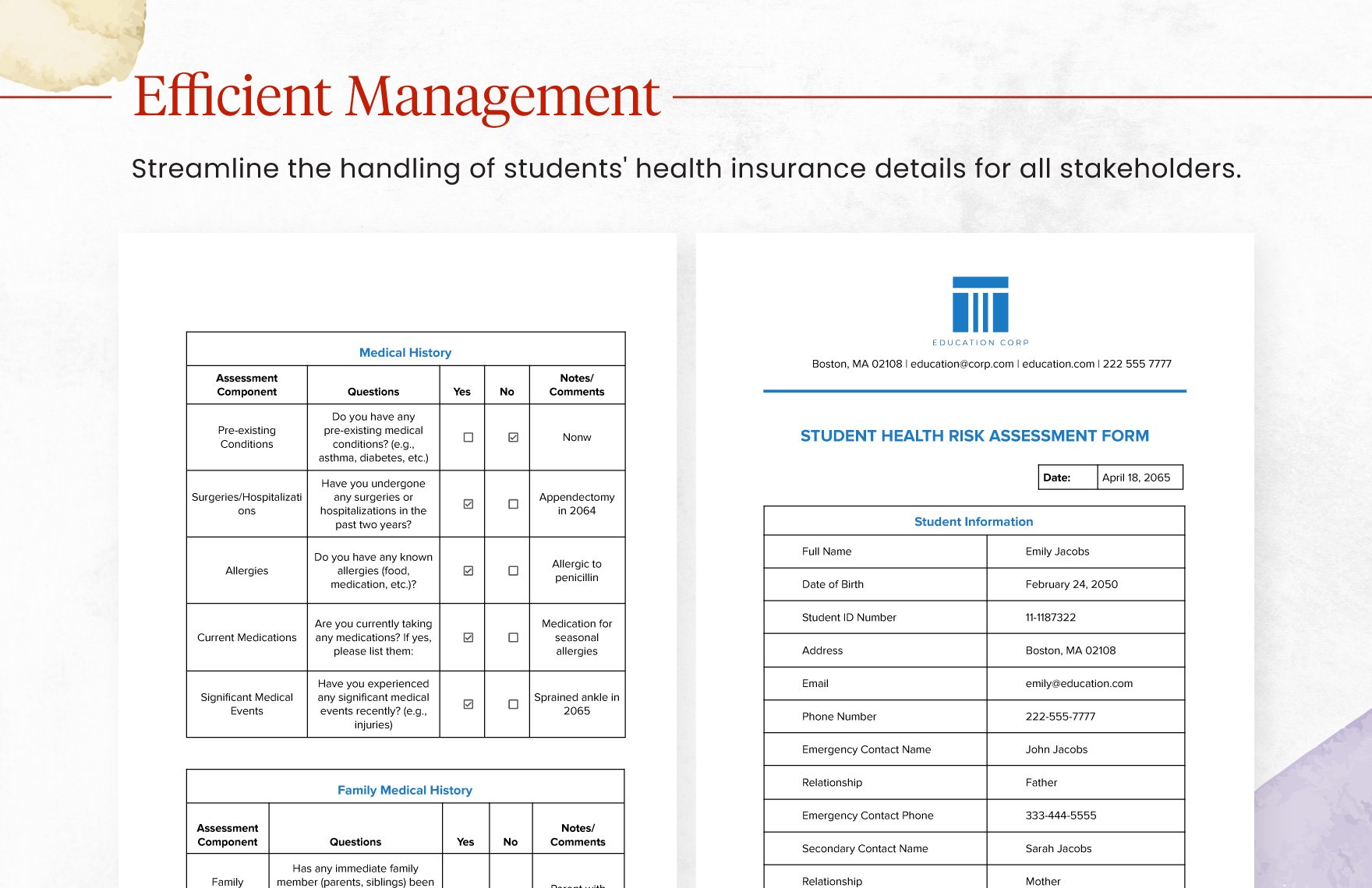 Student Health Risk Assessment Form Template