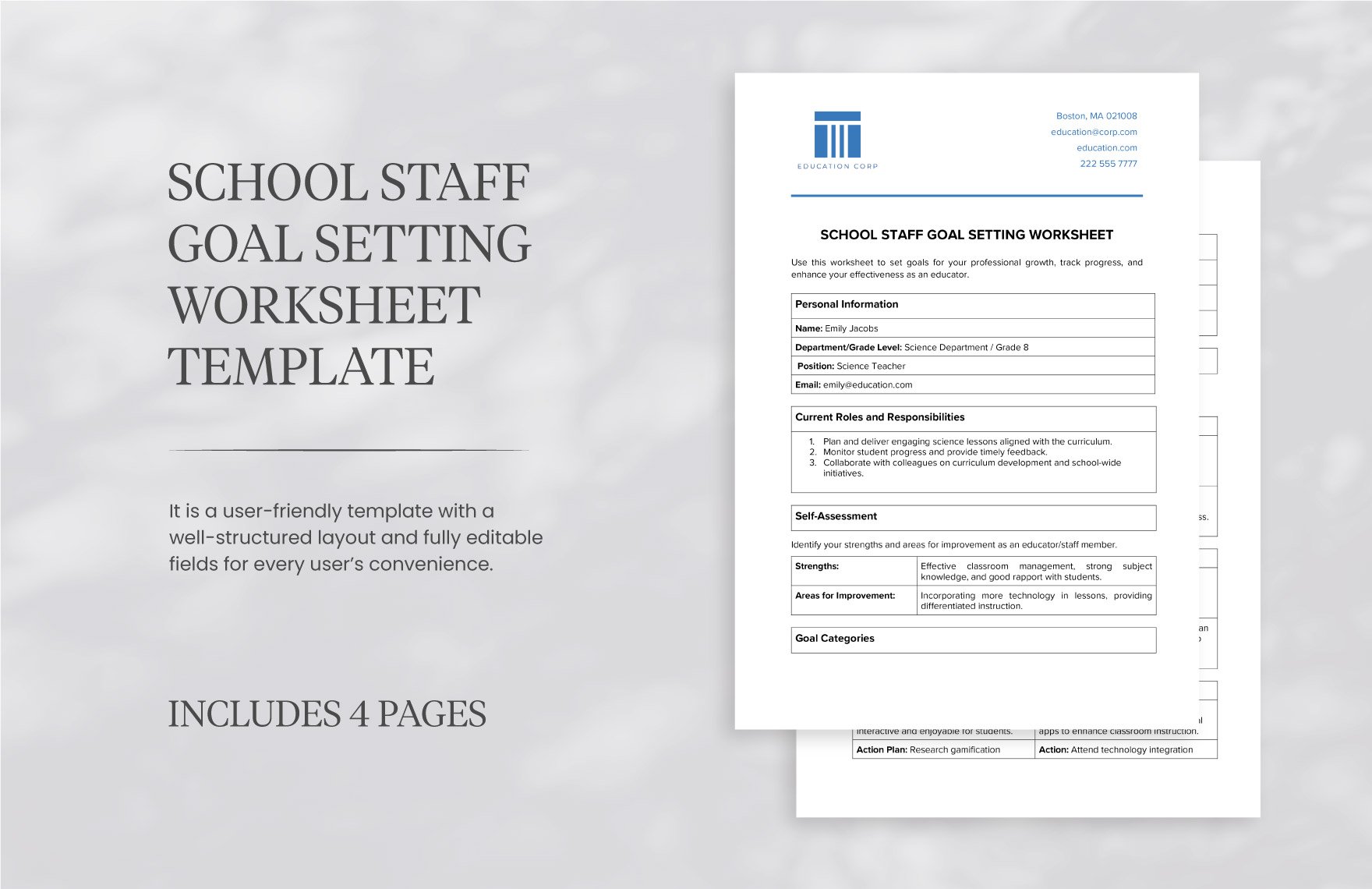 School Staff Goal Setting Worksheet Template