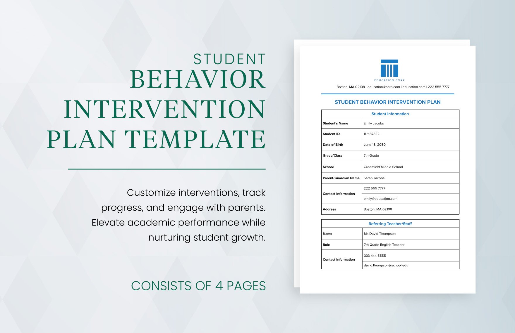 Student Behavior Intervention Plan Template