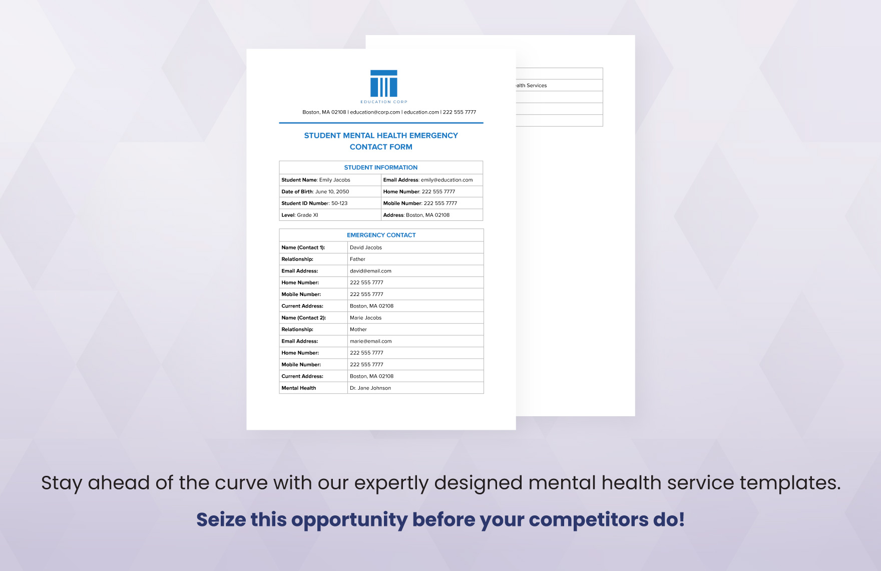 Student Mental Health Emergency Contact Form Template