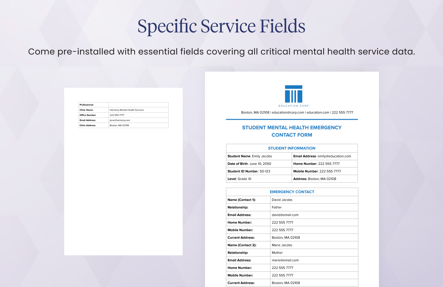 Student Mental Health Emergency Contact Form Template