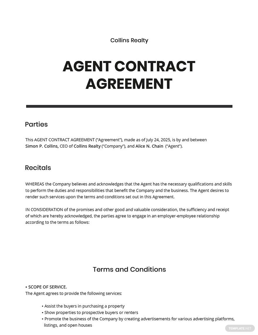 Artist Agent Agreement Template Google Docs Word Apple Pages 