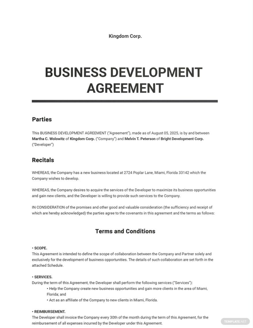 Business Development Agreement Template