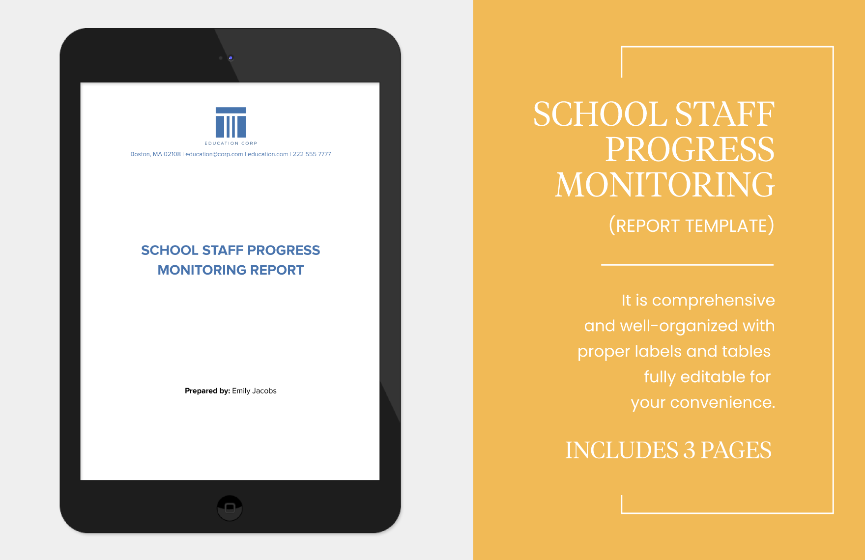 School Staff Progress Monitoring Report Template