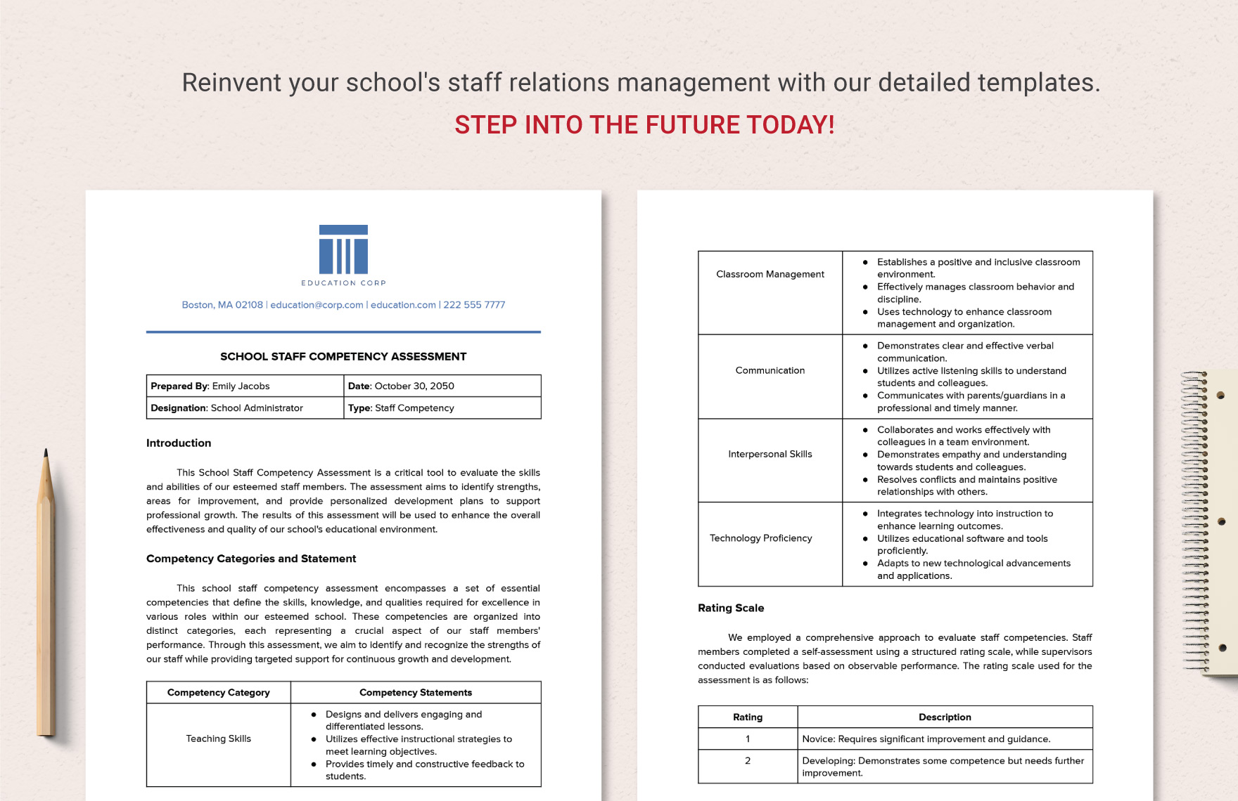 School Staff Competency Assessment Template