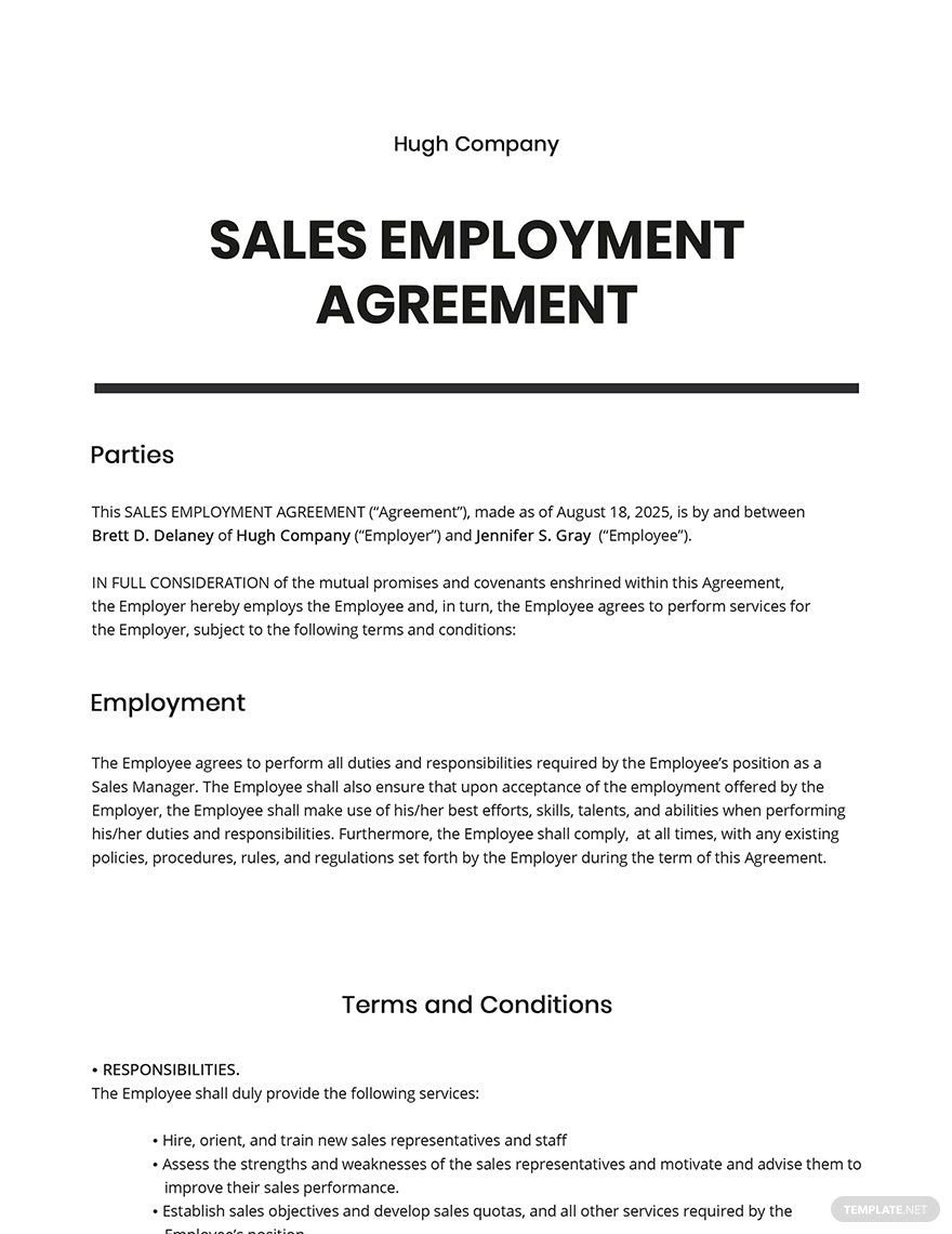 Sales Employment Agreement Template