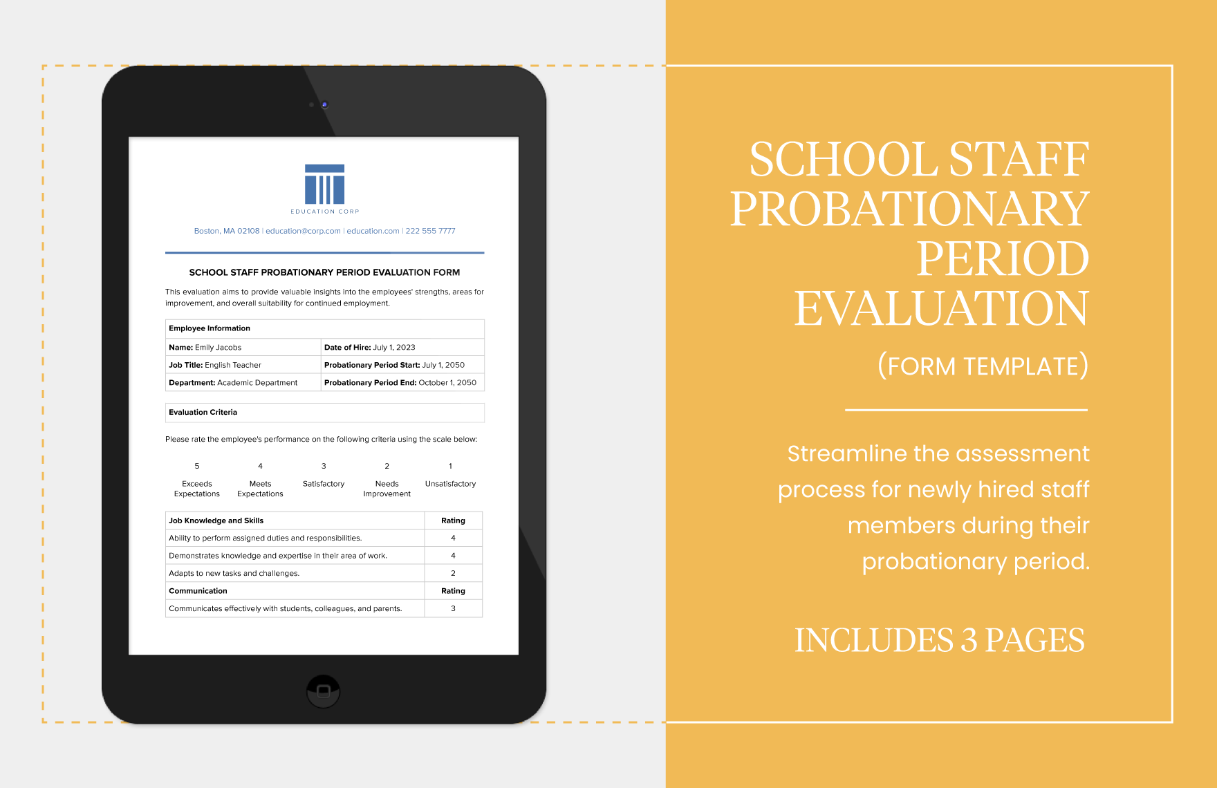 School Staff Probationary Period Evaluation Form Template