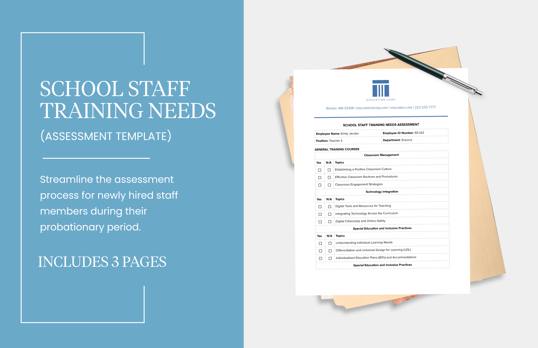School Staff Training Needs Assessment Template