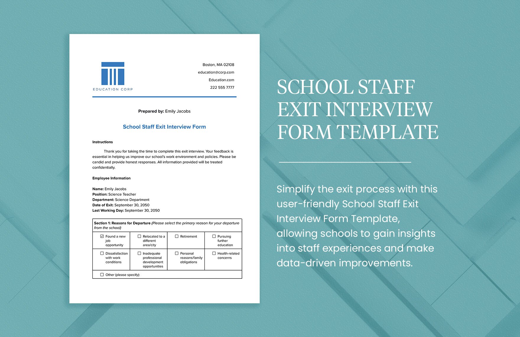 School Staff Exit Interview Form Template