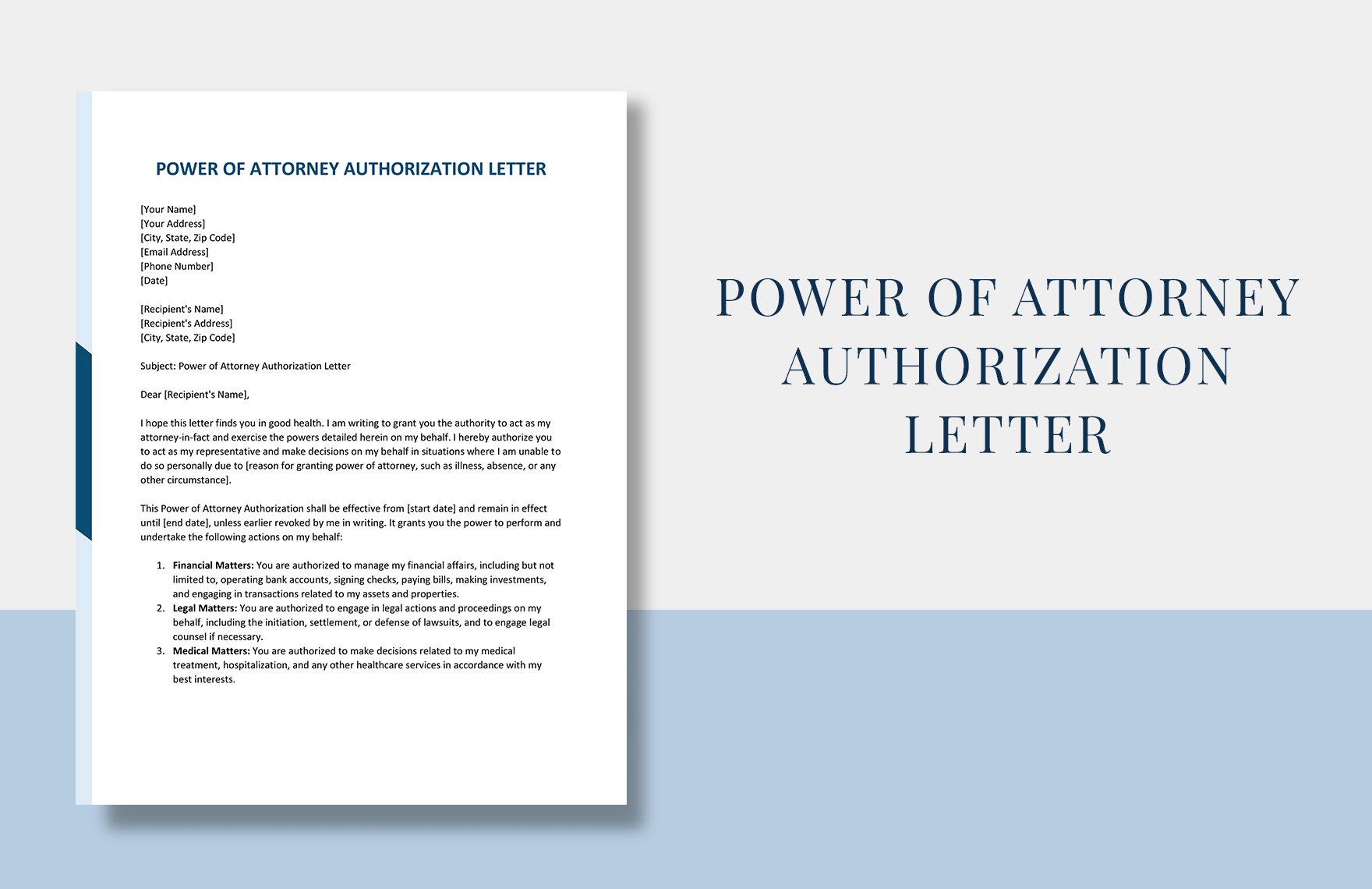 Power of Attorney Authorization Letter Template in Word, Google Docs, Apple Pages
