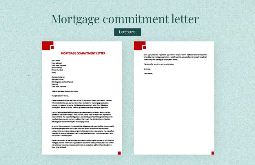 Mortgage commitment letter in Word, Google Docs, Apple Pages