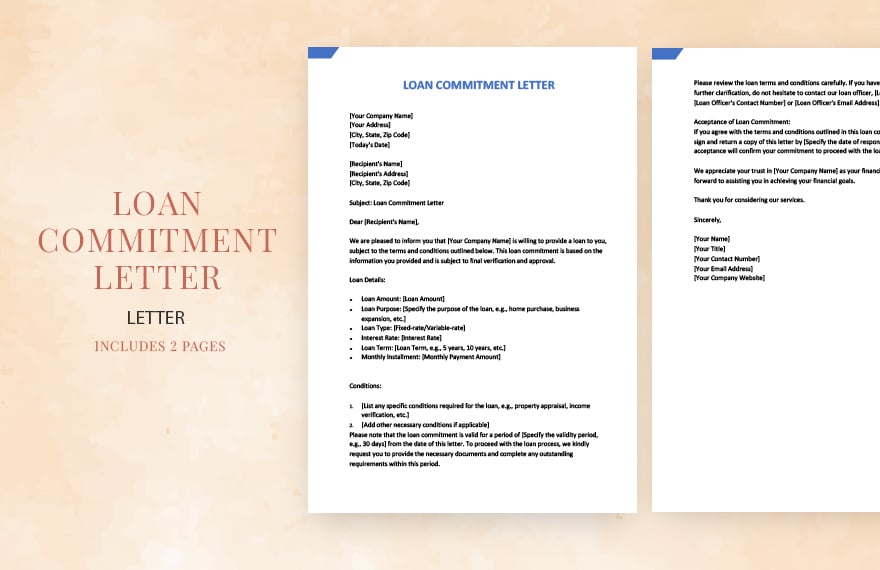 Loan commitment letter in Word, Google Docs, Apple Pages