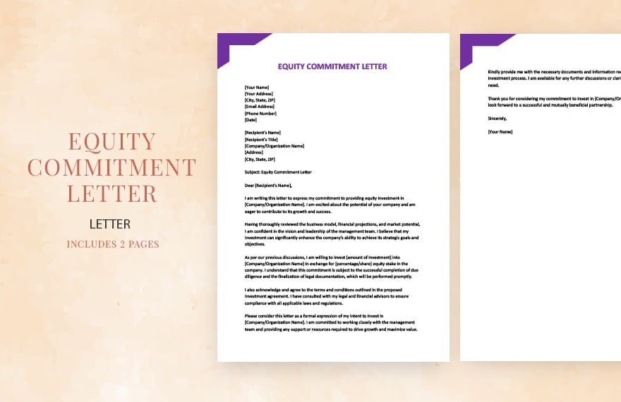 Equity commitment letter in Word, Google Docs, Apple Pages