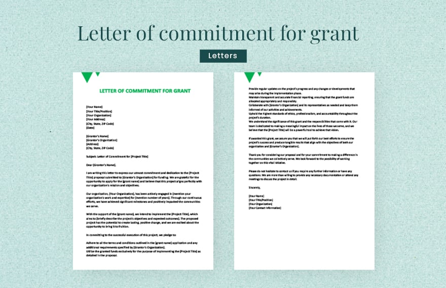 Letter of commitment for grant